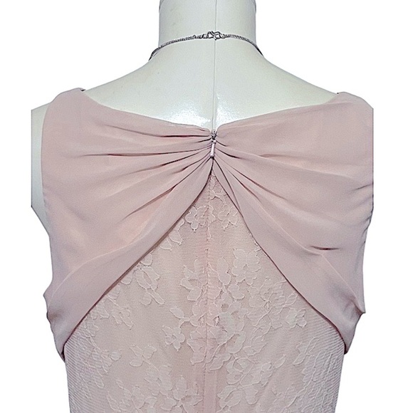 MONIQUE LHUILLIER blush pink chiffon and sheer lace sleeveless formal gown 10 - Picture 7 of 10